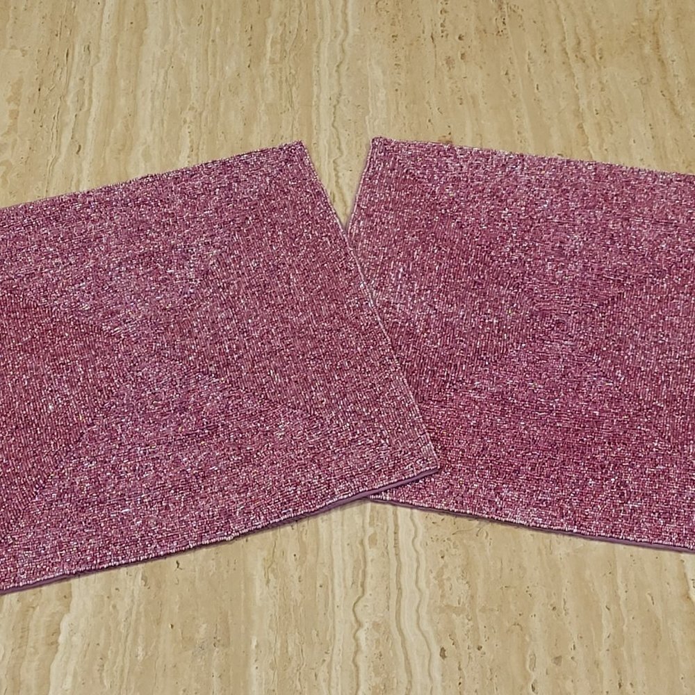 Kim Seybert Glass Bead Pink Purple Placemats Shiny Sparkle Set of 2 14" Square - Picture 4 of 9